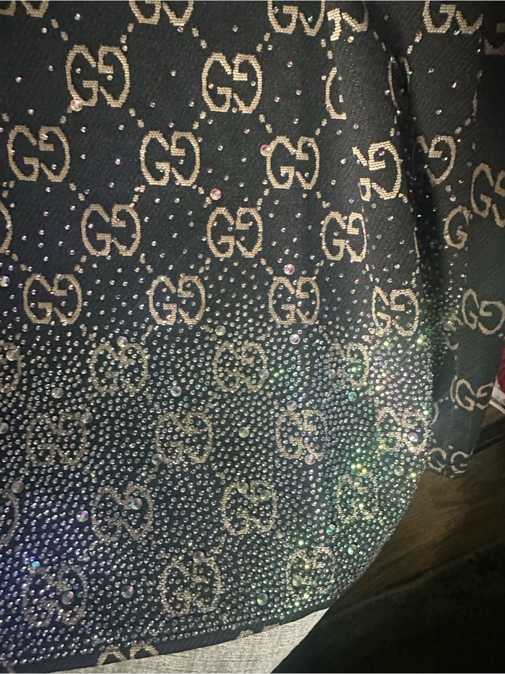 Gucci Black and Beige GG Monogram Crystal-Hem Top - Picture 3 of 16